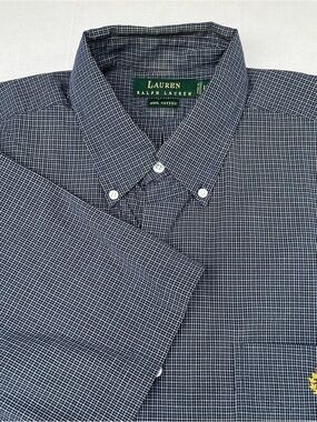 Ralph Lauren Men’s Vintage Gold Crest Logo Pocket Blue Plaid Grandpagore Shirt